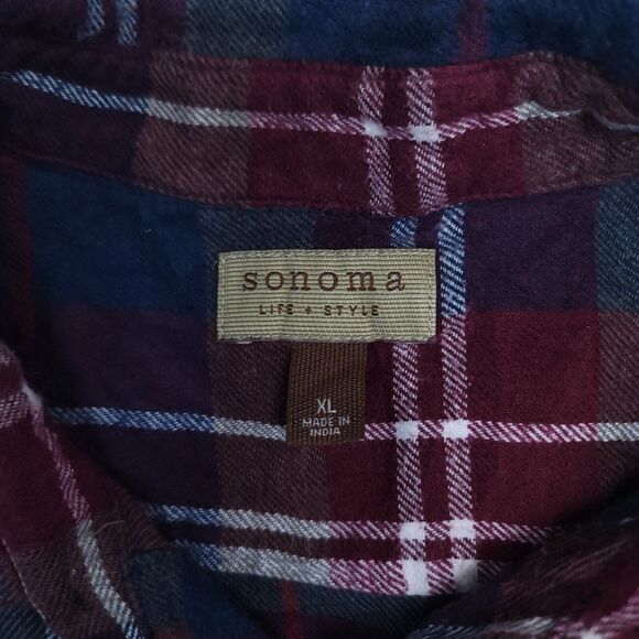 Sonoma Tartan Flannel Casual Button Up Shirt Mens Size Extra Large XL Red Blue - Picture 3 of 10